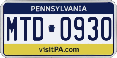 PA license plate MTD0930