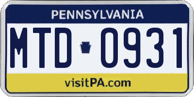 PA license plate MTD0931