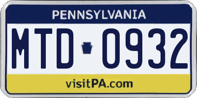 PA license plate MTD0932