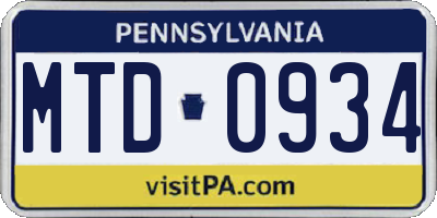 PA license plate MTD0934