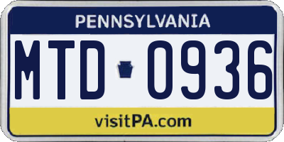 PA license plate MTD0936
