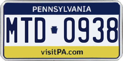 PA license plate MTD0938