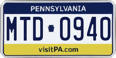 PA license plate MTD0940