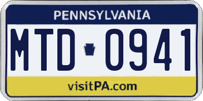 PA license plate MTD0941