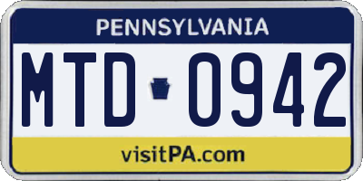 PA license plate MTD0942