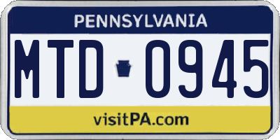 PA license plate MTD0945