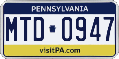 PA license plate MTD0947