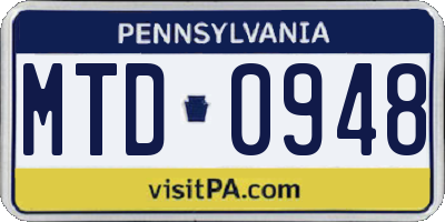 PA license plate MTD0948