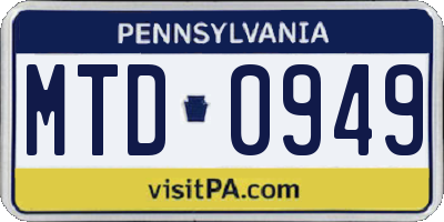 PA license plate MTD0949
