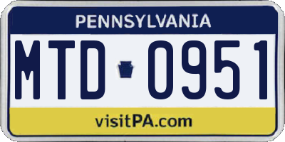 PA license plate MTD0951