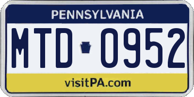 PA license plate MTD0952