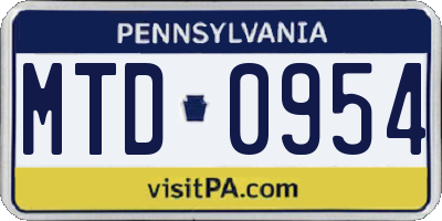 PA license plate MTD0954