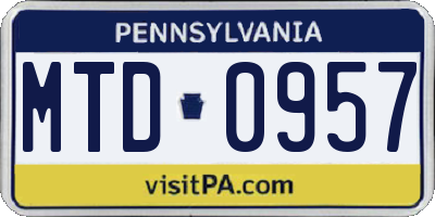 PA license plate MTD0957