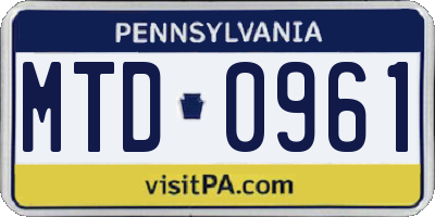 PA license plate MTD0961