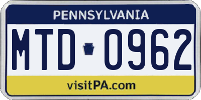 PA license plate MTD0962