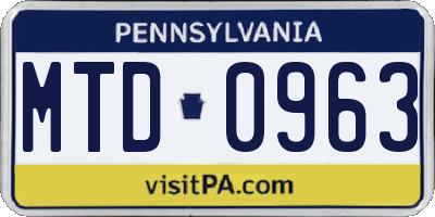 PA license plate MTD0963