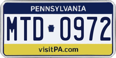 PA license plate MTD0972