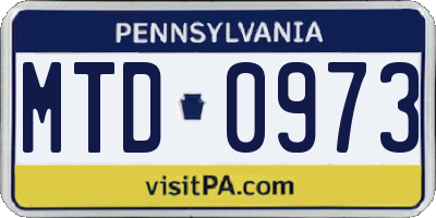 PA license plate MTD0973