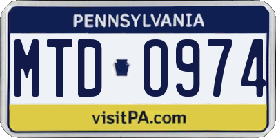 PA license plate MTD0974