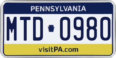PA license plate MTD0980