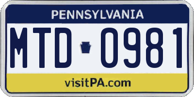 PA license plate MTD0981