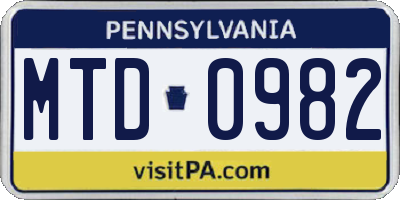 PA license plate MTD0982