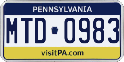 PA license plate MTD0983