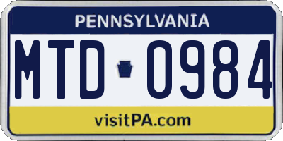 PA license plate MTD0984