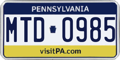 PA license plate MTD0985