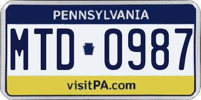 PA license plate MTD0987