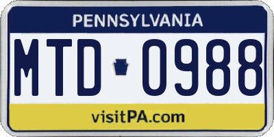PA license plate MTD0988