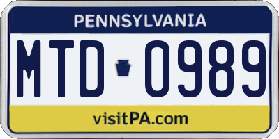PA license plate MTD0989
