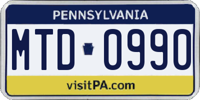 PA license plate MTD0990