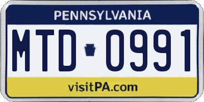PA license plate MTD0991