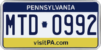 PA license plate MTD0992