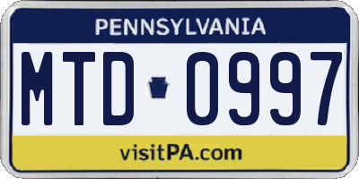 PA license plate MTD0997