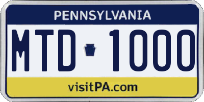 PA license plate MTD1000