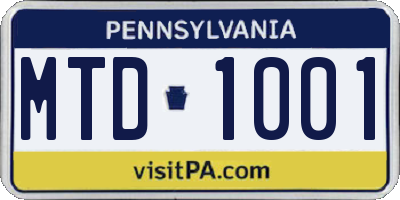 PA license plate MTD1001