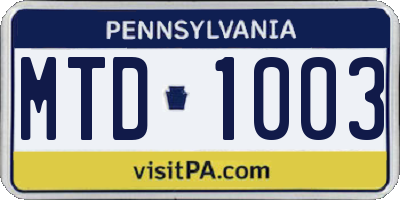 PA license plate MTD1003