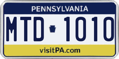 PA license plate MTD1010