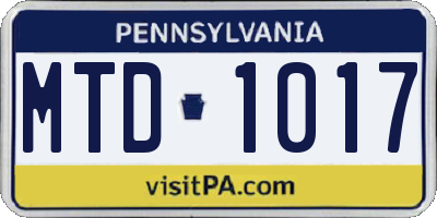 PA license plate MTD1017