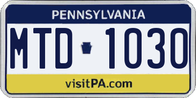PA license plate MTD1030