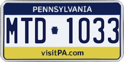 PA license plate MTD1033