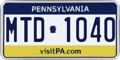 PA license plate MTD1040
