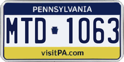 PA license plate MTD1063