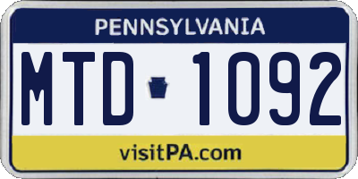 PA license plate MTD1092