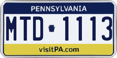 PA license plate MTD1113