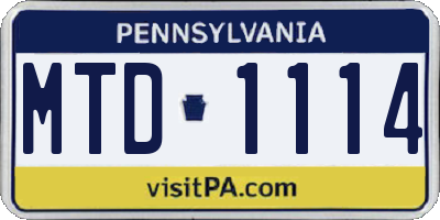 PA license plate MTD1114