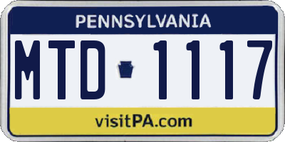 PA license plate MTD1117