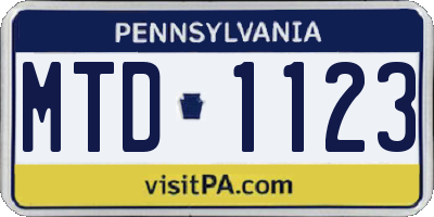 PA license plate MTD1123